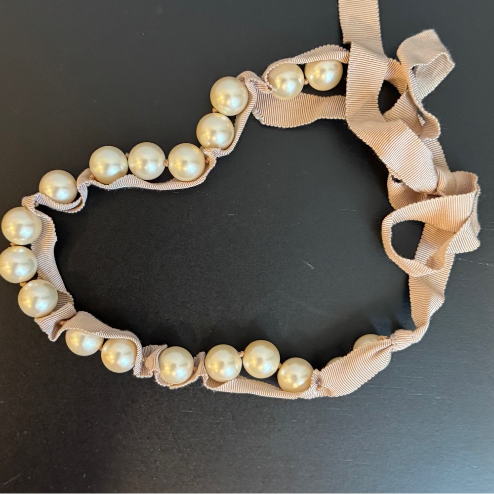 J Crew ribbon and pearl necklace
